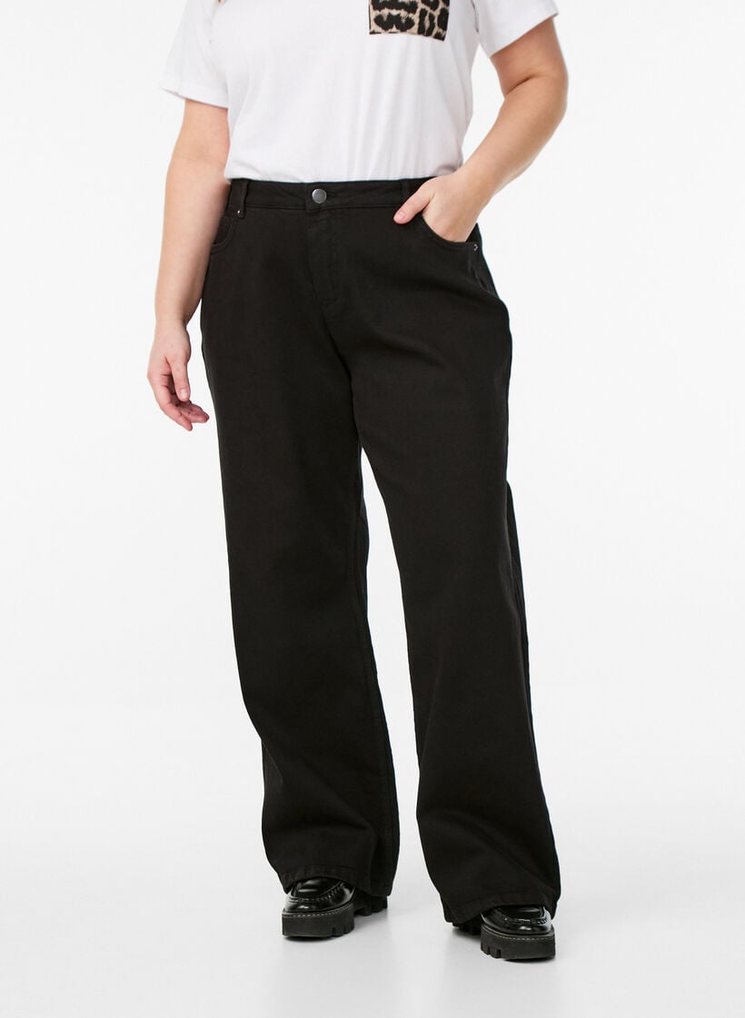 Jeans med vide ben og h&oslash;y midje, Svart, Model image number 2