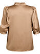 Bluse med satenglook, 1/2-ermer og volangkrage, Brun, Packshot image number 1