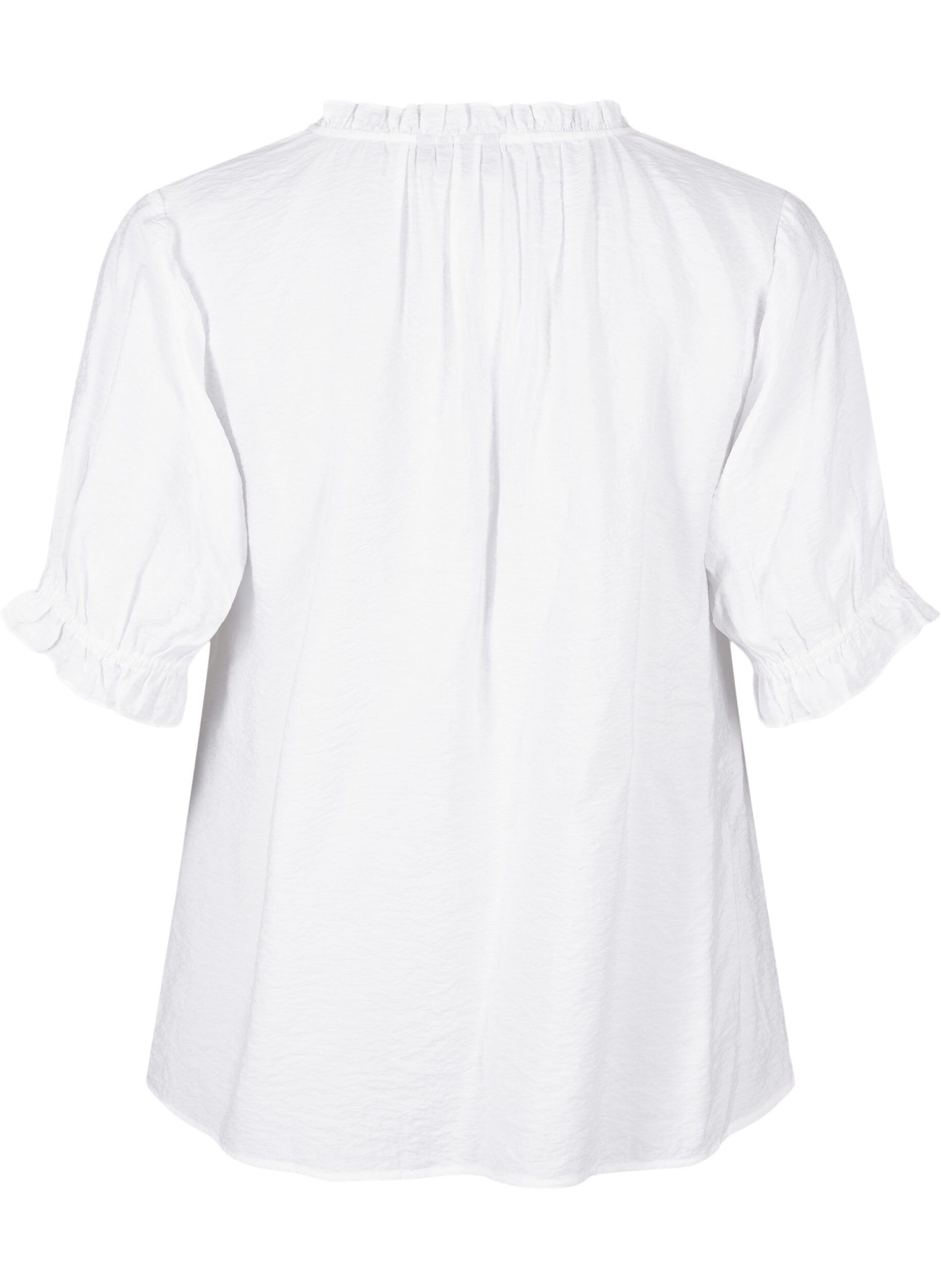 Zizzi Kortermet bluse i viskose med volangdetaljer, Bright White, Packshot image number 1