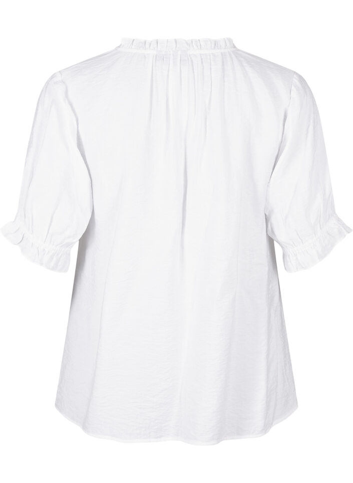 Kortermet bluse i viskose med volangdetaljer, Bright White, Packshot image number 1