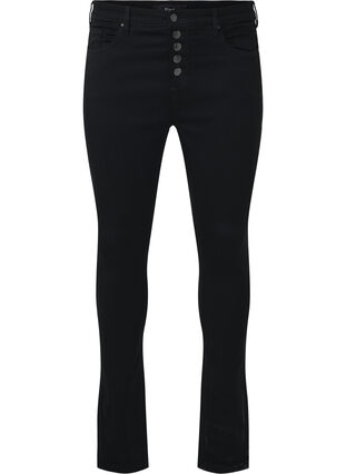 Zizzi Amy-jeans med høyt liv og knappelukking, Black, Packshot image number 0