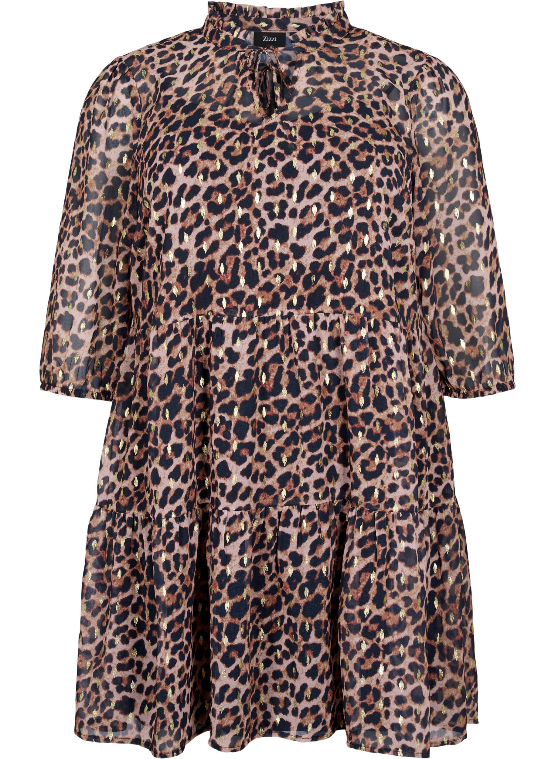 Zizzi Tunika med leopardm&oslash;nster og lurex, Leopard AOP, Packshot image number 0