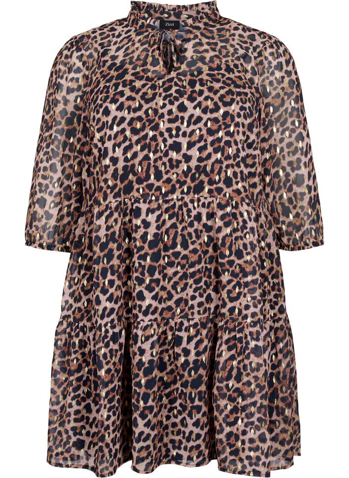 Tunika med leopardmønster og lurex, Leopard AOP, Packshot image number 0