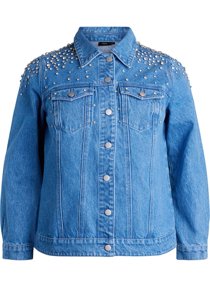 Denimjakke med rhinesteiner, Blue Denim, Packshot