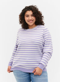 Stripete strikkegenser i ribb, Lavender Comb., Model