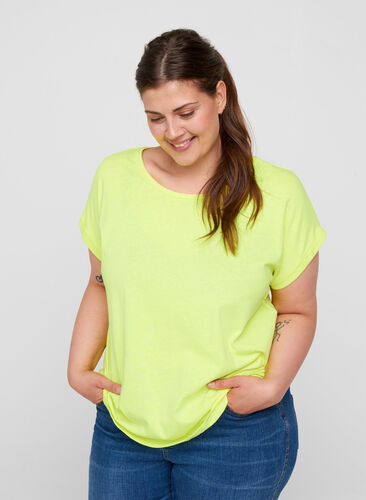 Neonfarget T-skjorte i bomull, Neon Lime, Model image number 0