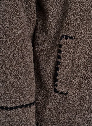 Zizzi Teddyjakke med kontrastdetaljer, Brun, Packshot image number 3