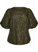 Jacquard bluse med puffermer og A-linjeform, Gr&oslash;nn, Packshot image number 0