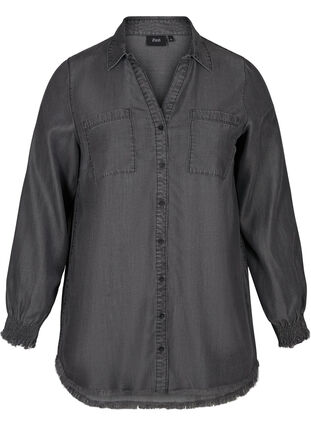 Langermet skjorte i lyocell, Grey Denim, Packshot image number 0