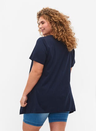T-skjorte i bomull med korte ermer, Navy Blazer SOLID, Model image number 1