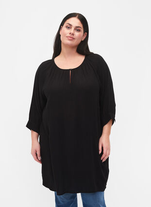 Tunika i viskose med 3/4-ermer, Black, Model image number 0