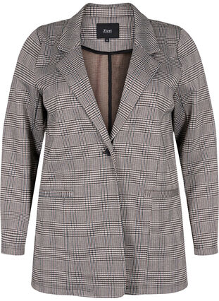 Zizzi Rutete blazer med knappelukking, Beige Brown Check, Packshot image number 0