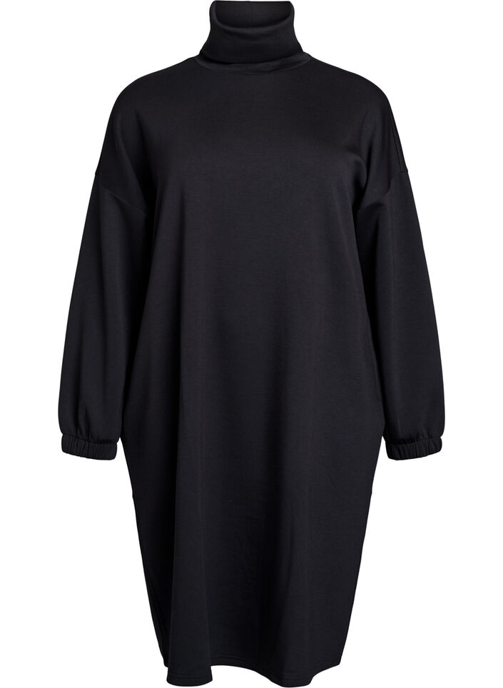 Turtleneck kjole i A-linjefasong, Svart, Packshot image number 0