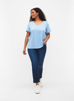 Kortermet T-skjorte med V-hals, Placid Blue, Model image number 2