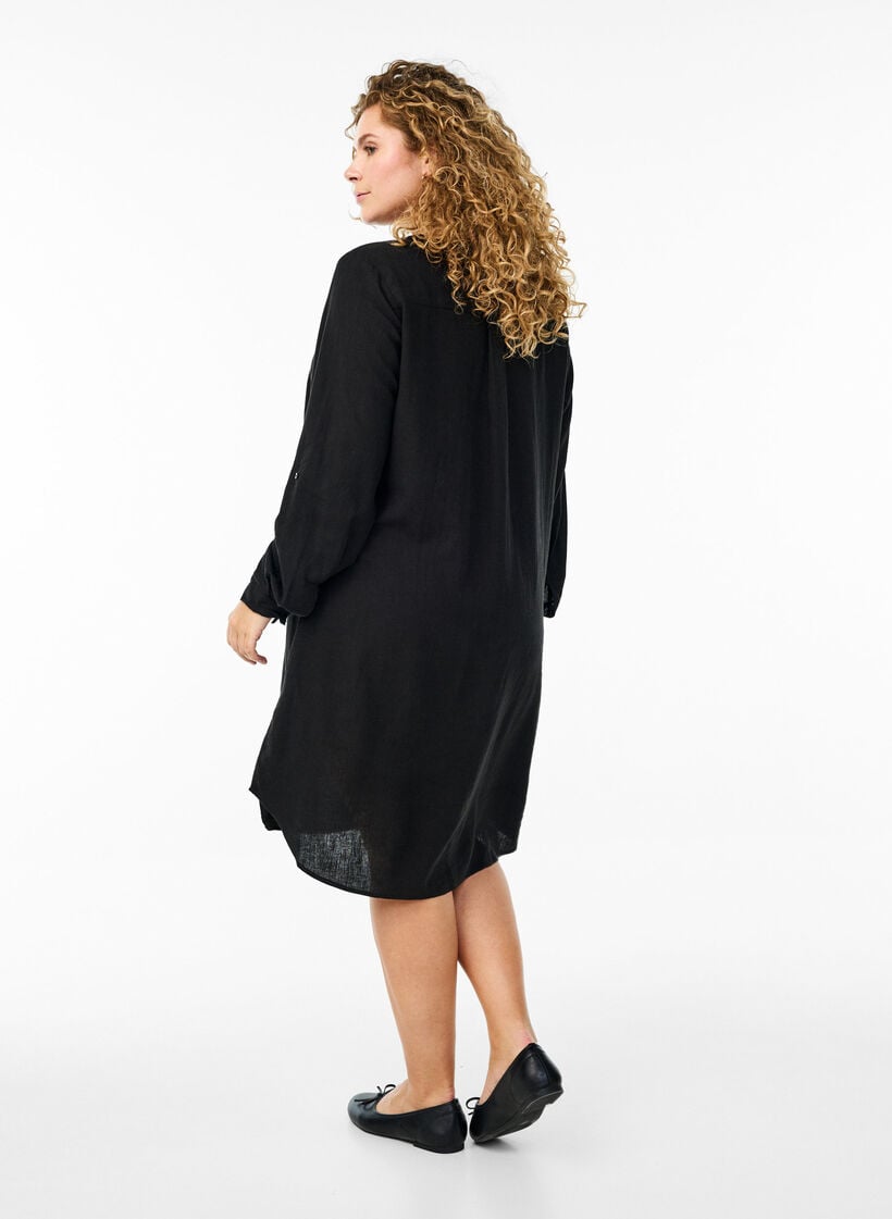 Lang skjorte i lin og viskose, Svart, Model image number 1