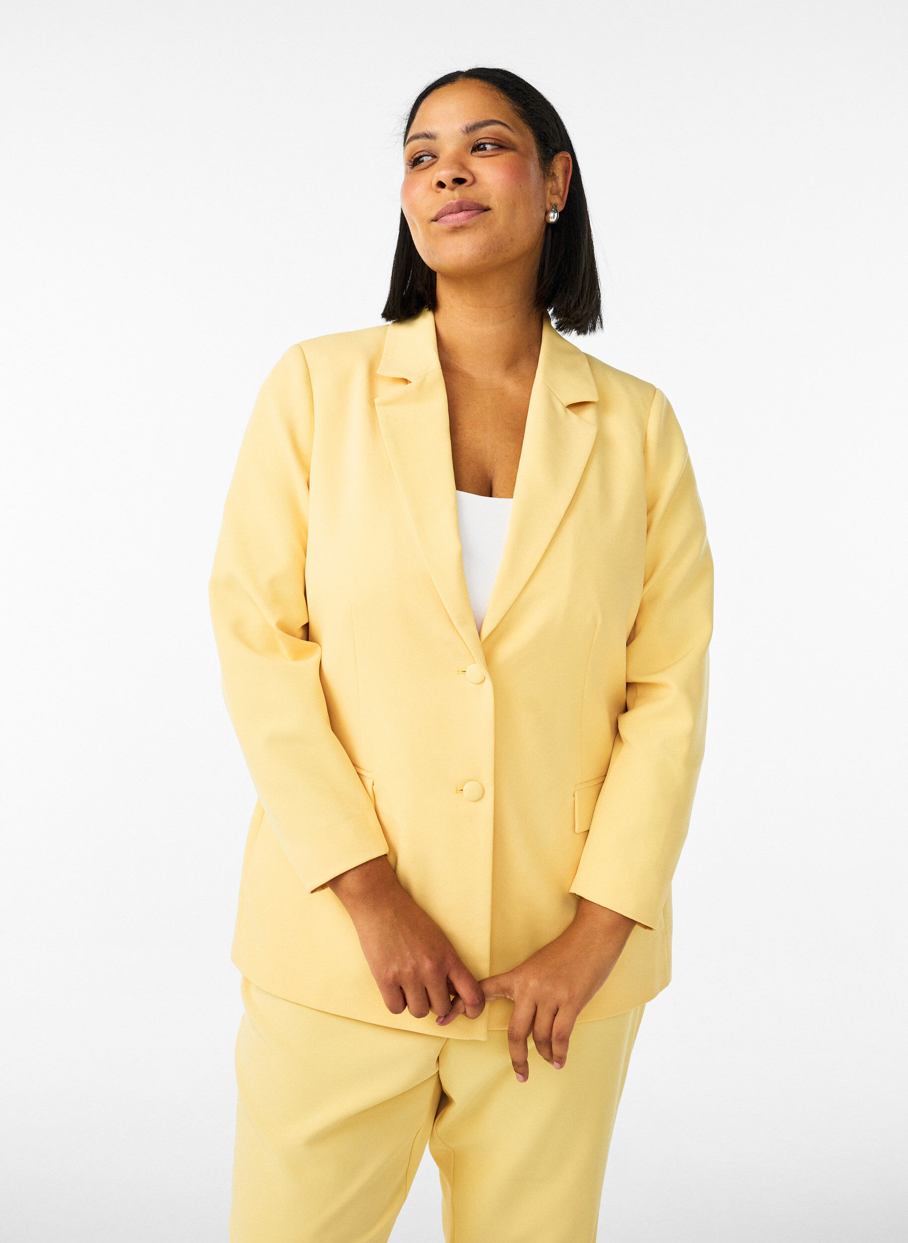 Klassisk blazer med knappelukking, Gul, Model