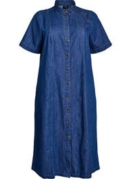 Midi-lang denim skjortekjole, Bl&aring;
