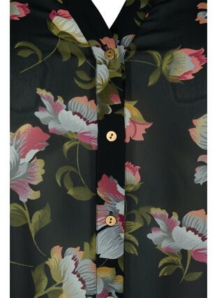 Skjorte med V-hals og mønster, Black/Beige Flower, Packshot image number 2