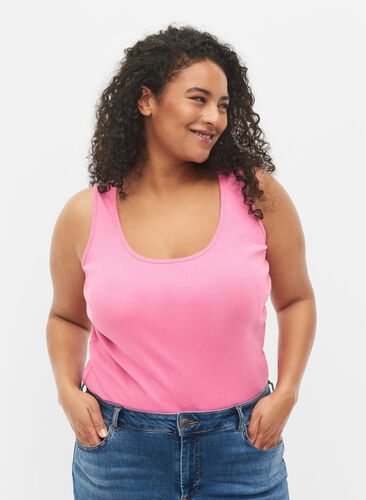 Basis tanktopp i en ribbet struktur, 2 stk., Wild Orchid/Navy, Model image number 0