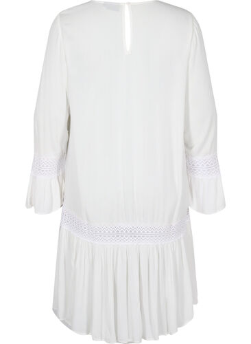 Viskosekjole med blondedetaljer, Off White, Packshot image number 1