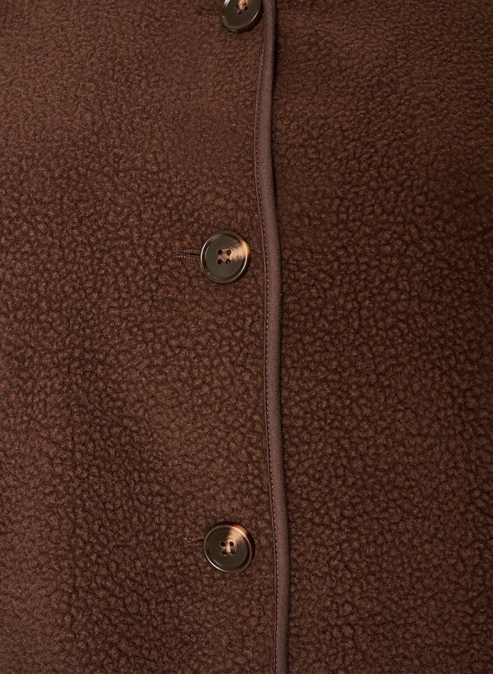Teddyjakke med rund hals og knapper, Brun, Packshot image number 2