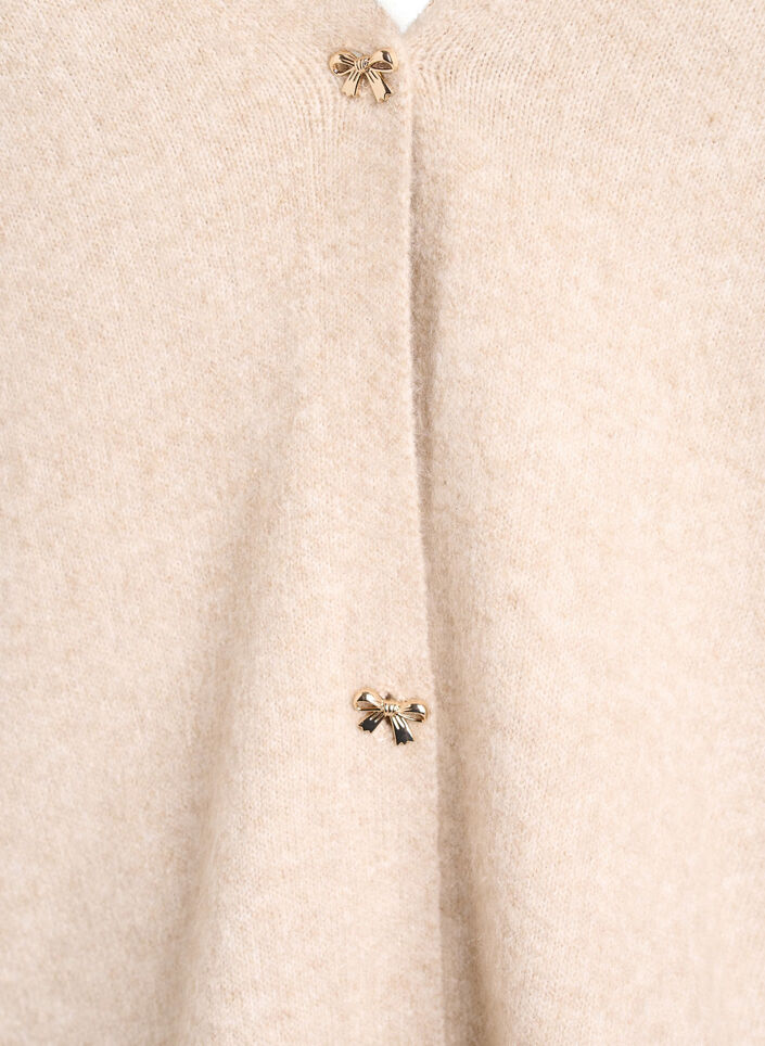 Strikkecardigan med ull og sløyfeknapper, Beige, Packshot image number 2