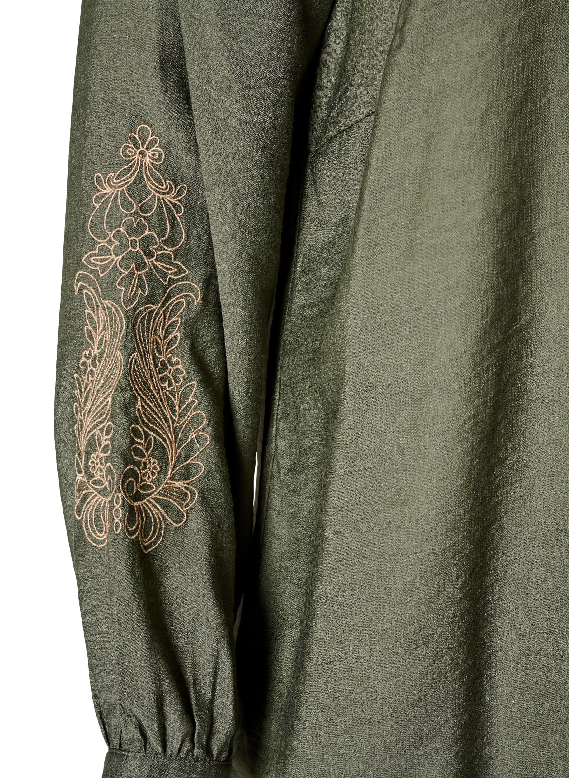 ZizziViskoseskjorte med broderte ermer, Gr&oslash;nn, Packshot image number 3
