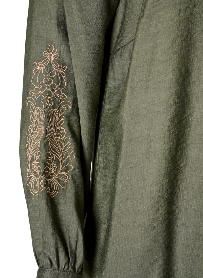 Viskoseskjorte med broderte ermer, Gr&oslash;nn, Packshot image number 3