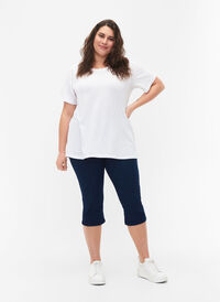 FLASH - Slim fit capribukser i denim med høyt liv, Blue denim, Model