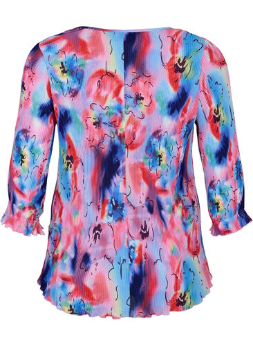 Bluse med plissé og 3/4-ermer, Lavender Space AOP, Packshot image number 1
