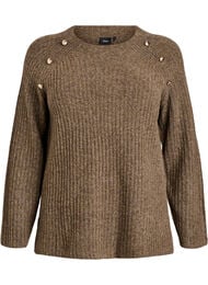 Ribbestrikket genser med dekorative knapper, Crocodile Mel.