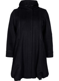 Jakke med ull og hette, Black Solid