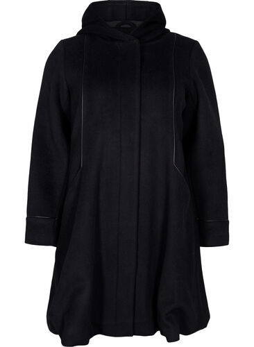 Jakke med ull og hette, Black Solid, Packshot image number 0
