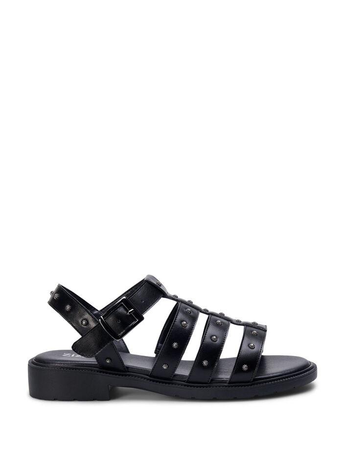 Sandal med bred passform og nagler, Svart, Packshot image number 0