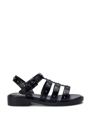Sandal med bred passform og nagler, Black, Packshot image number 0
