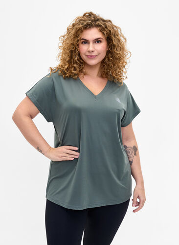 Løstsittende trenings-t-skjorte med v-hals, Balsam Green, Model image number 0