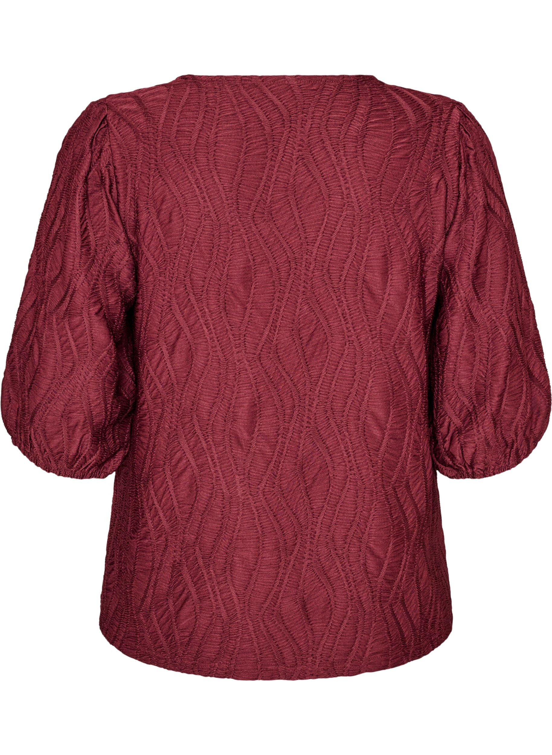 ZizziBluse med tekstur og 3/4 ermer, R&oslash;d, Packshot image number 1