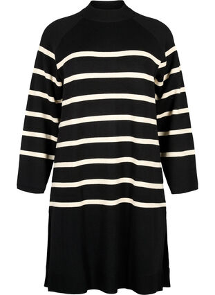Stripete strikket kjole med turtleneck, Black Comb, Packshot image number 0