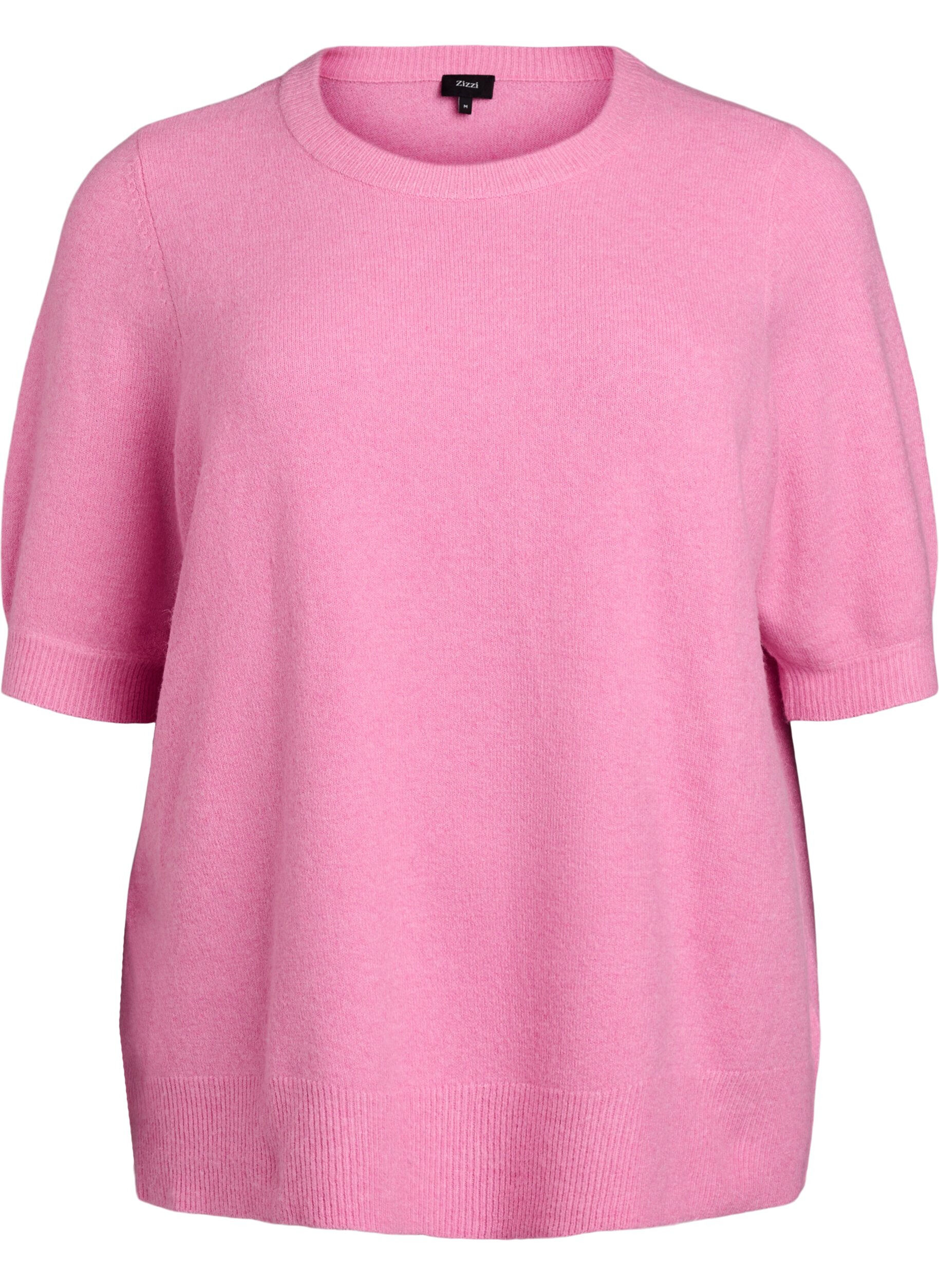 Zizzi Strikket bluse med korte ermer, Rosa, Packshot image number 0