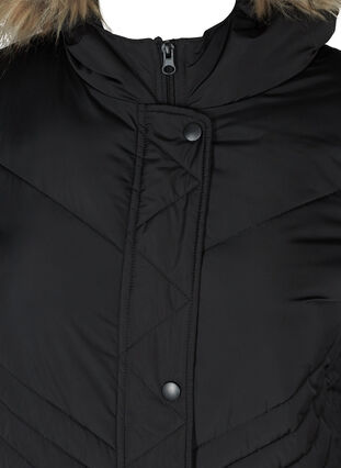 Vinterjakke med hette og fuskepelskrage, Black, Packshot image number 2