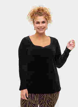 Bluse i velur med lange ermer, Black, Model