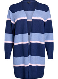 Lang strikkecardigan med brede striper, Peacoat Comb