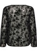 Meshbluse med blomstertrykk og &aring;pen front, Svart, Packshot image number 1