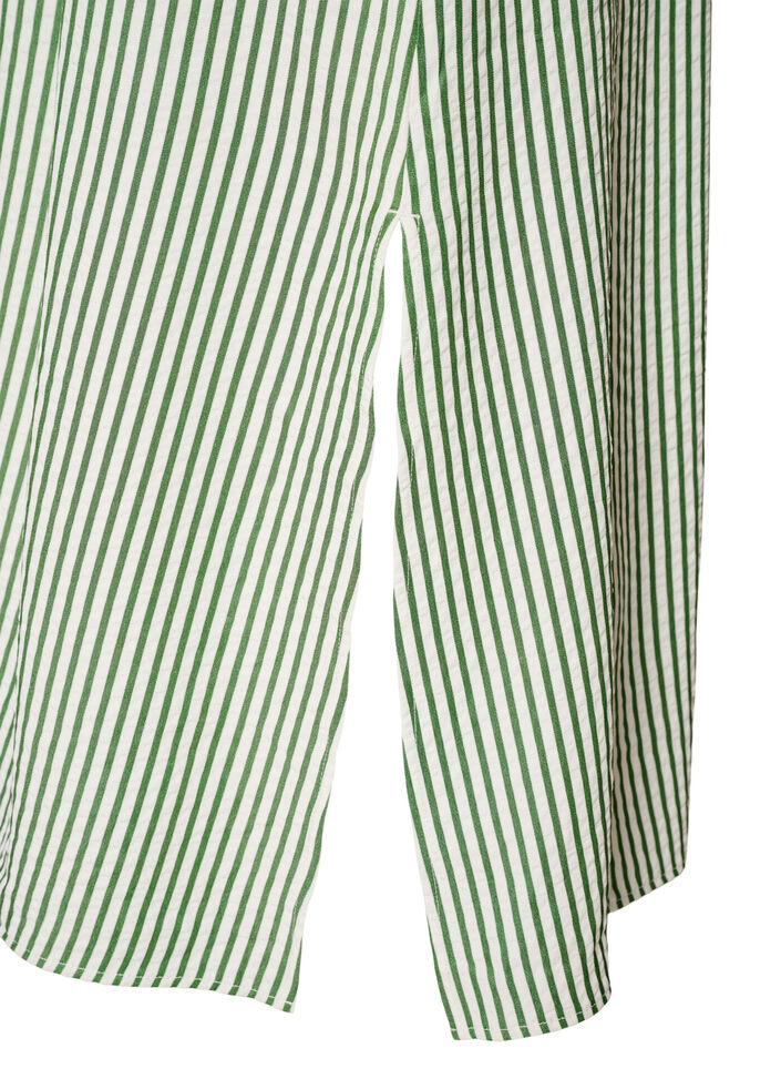 Skjortekjole i ankellengde med bindebelte og striper, Gr&oslash;nn, Packshot image number 3