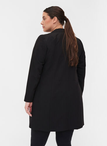 Klassisk, lang blazer i viskosemiks, Black, Model image number 1