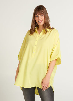 Kortermet oversized skjorte, Sunny Lime, Model image number 0