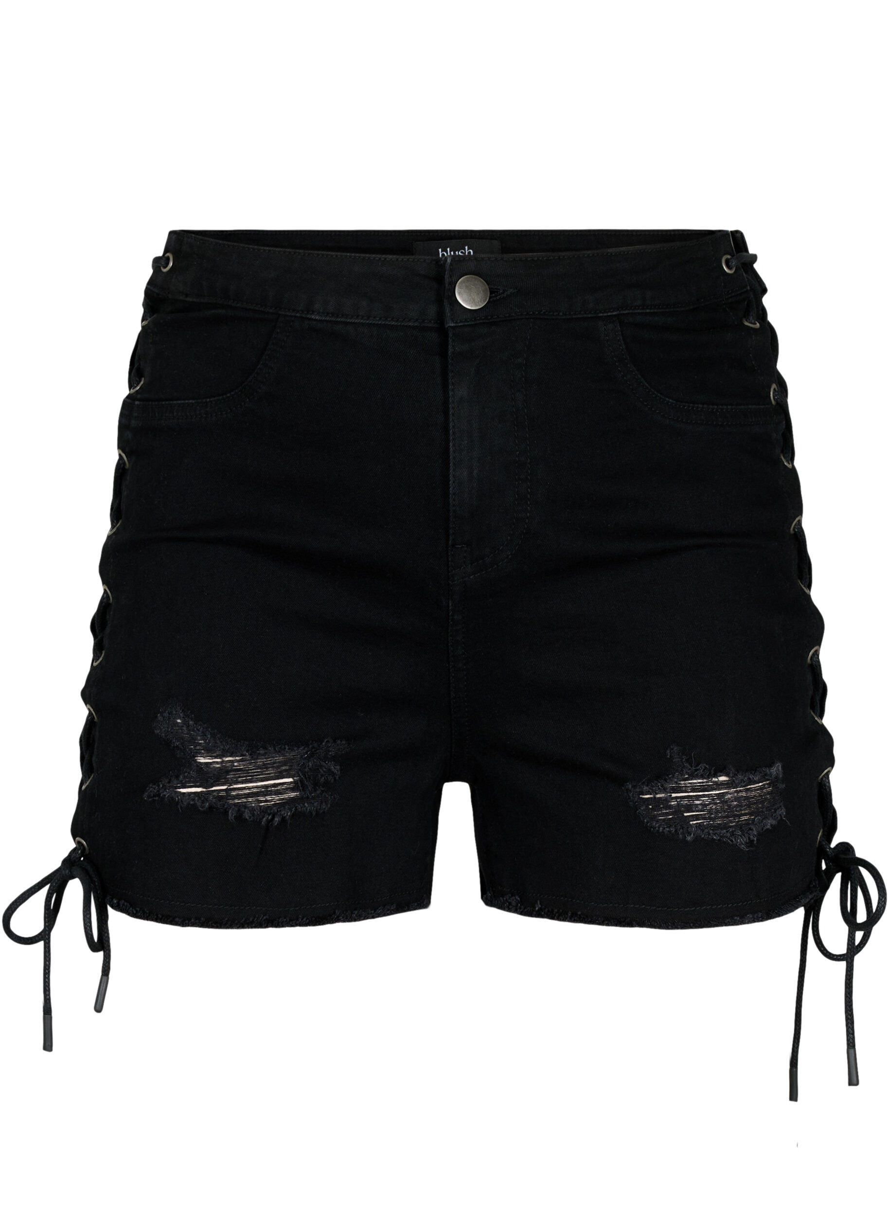 Zizzi Ripped denimshorts med lisser, Black Denim, Packshot image number 0