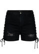 Ripped denimshorts med lisser, Black Denim, Packshot image number 0