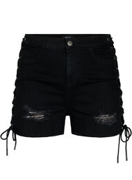 Ripped denimshorts med lisser, Black Denim