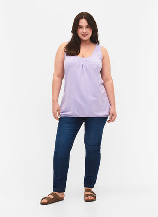 Bomullstopp med rund hals og blondekant, Lavender, Model image number 2